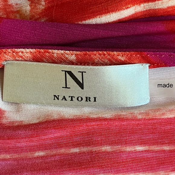 Natori Pink Orange Brushstroke Print Twist Front Sheath Dress Women’s Large New - Picture 7 of 8